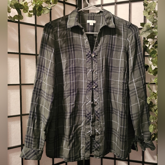 J. Jill Blouse Plaid Button Down Shirt Long Sleeve Green Relaxed Fit Size XS - Picture 1 of 6